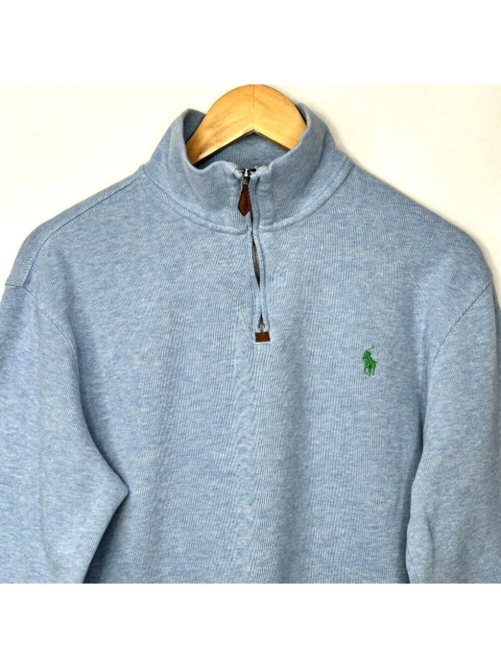Polo Ralph Lauren 1/4 Zip Sweater Mens M Blue Cotton Pony Logo Mock Neck Preppy - Picture 3 of 11